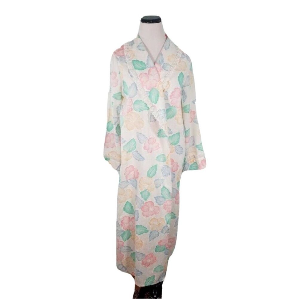 Vtg Pastel Floral Bathrobe House Dress, Summer Weight Cotton Loungewear Robe
